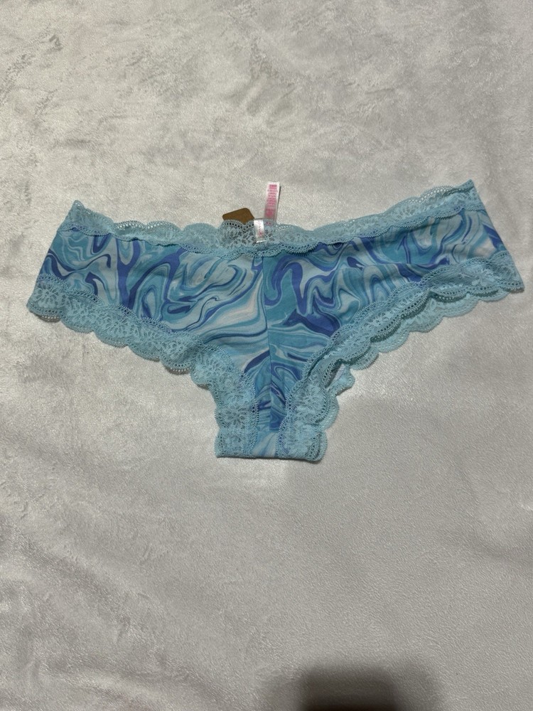 Victoria's Secret PINK Cheekster Panty Blue Marble Swirl Lace Trim NWT  XL