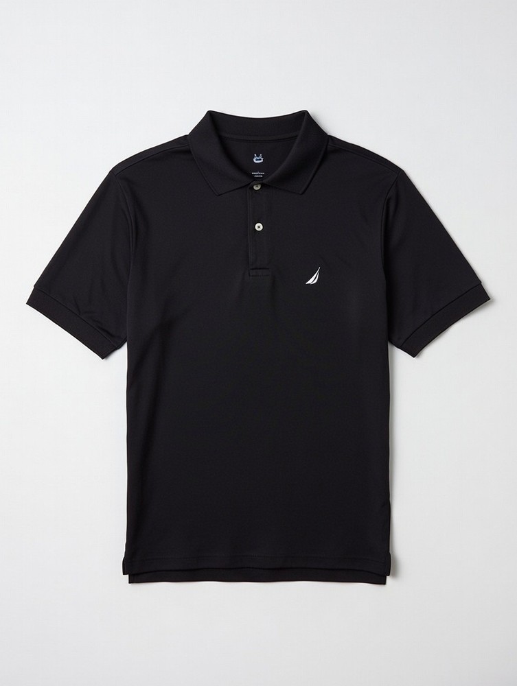Nautica NAVTECH Men's Short Sleeve Black Polo Shirt Logo Accent Size Medium