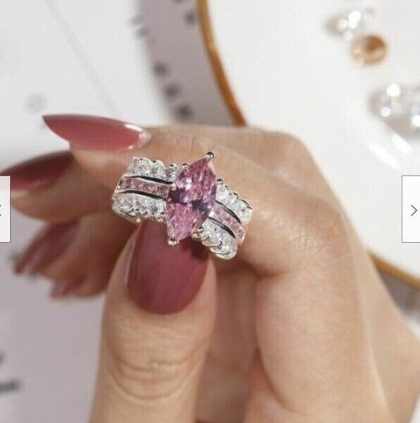 2.50Ct Marquise Simulated Pink Sapphire Women's Fancy Ring 14K White Gold Plated