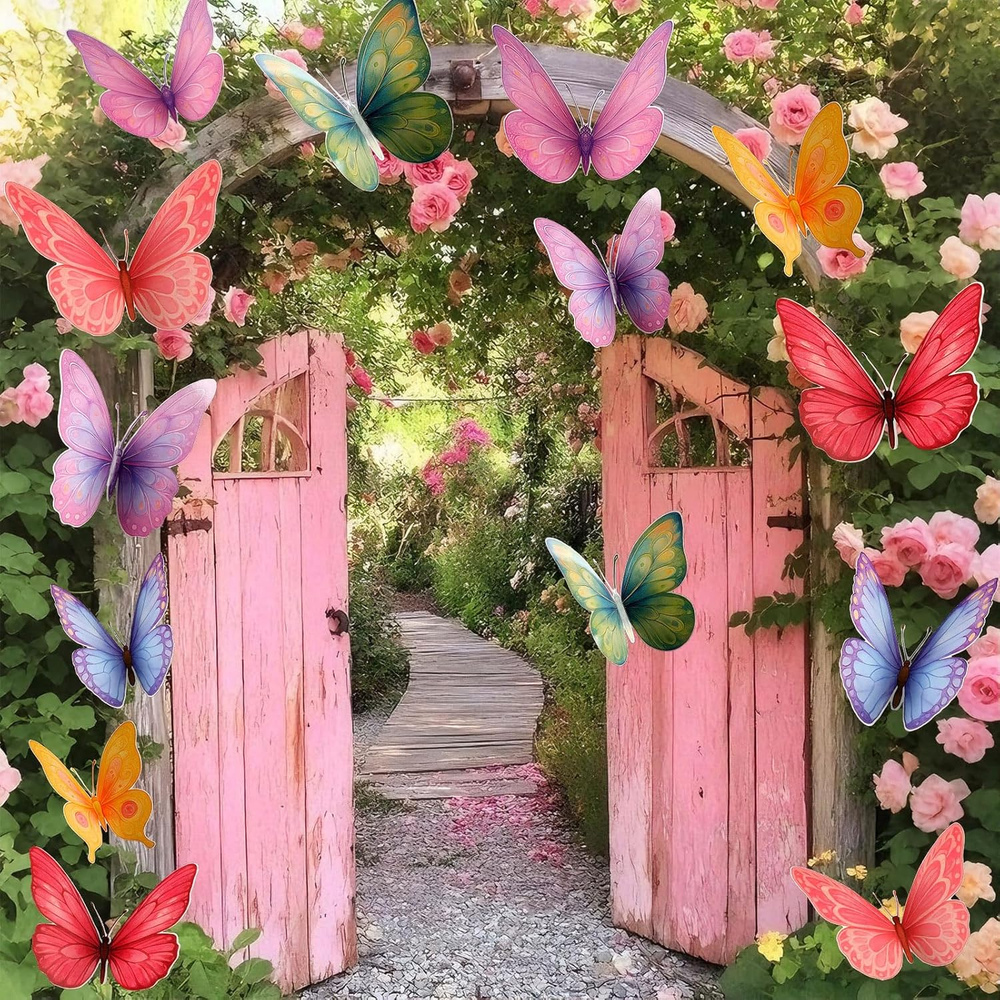 18 Pcs Large Butterfly Party Decoration 2 Sizes 3D Paper Pastel Butterfly Wall D