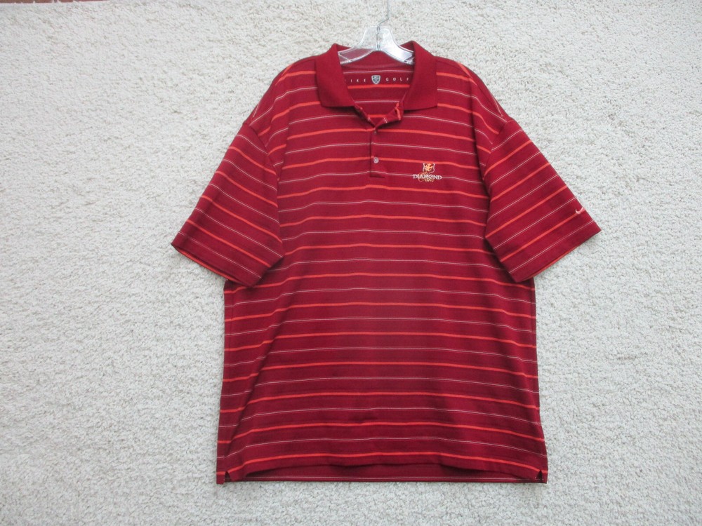 Nike Polo Shirt Extra Large Adult Red Striped Golf Swoosh Logo Classic Fit Mens