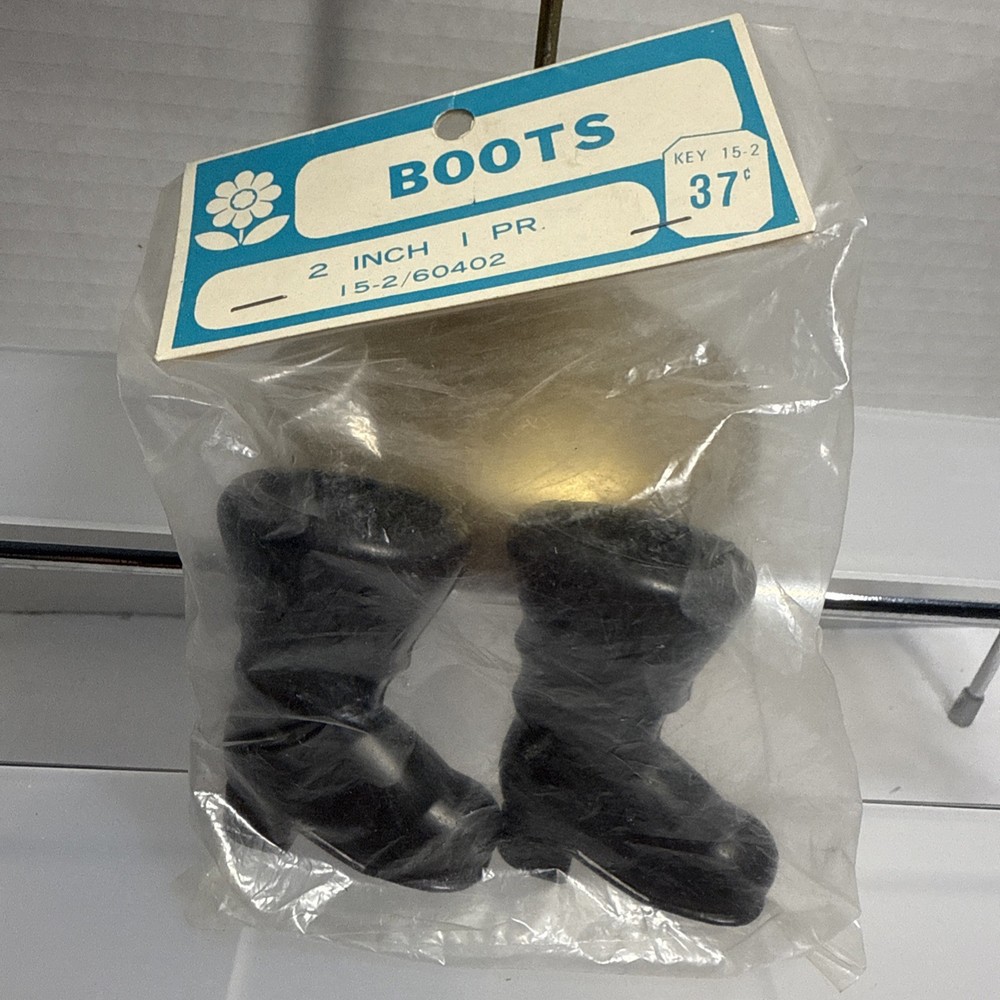 Vintage Black Blow Mold Plastic Santa Boots Pair New In Package  Christmas
