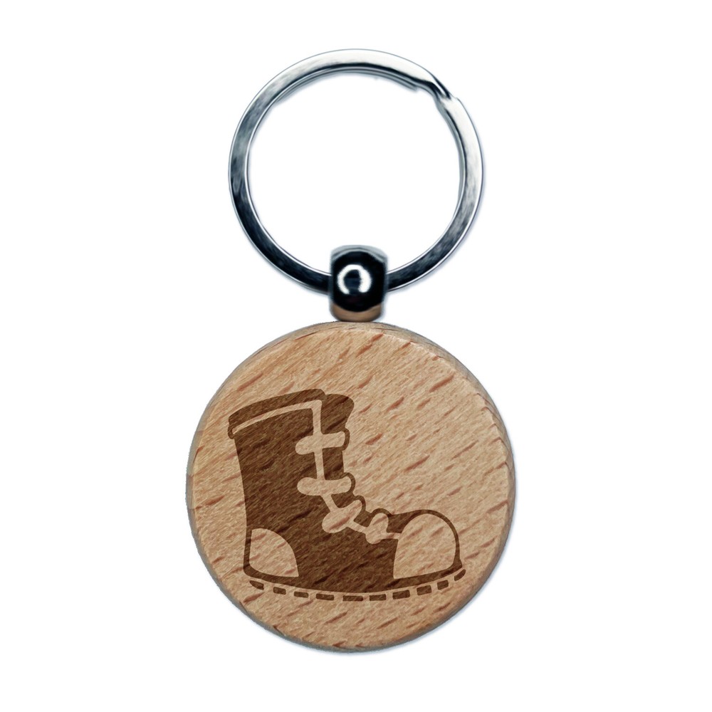 Sneaker Shoe High Top Laces Engraved Wood Round Keychain Tag Charm