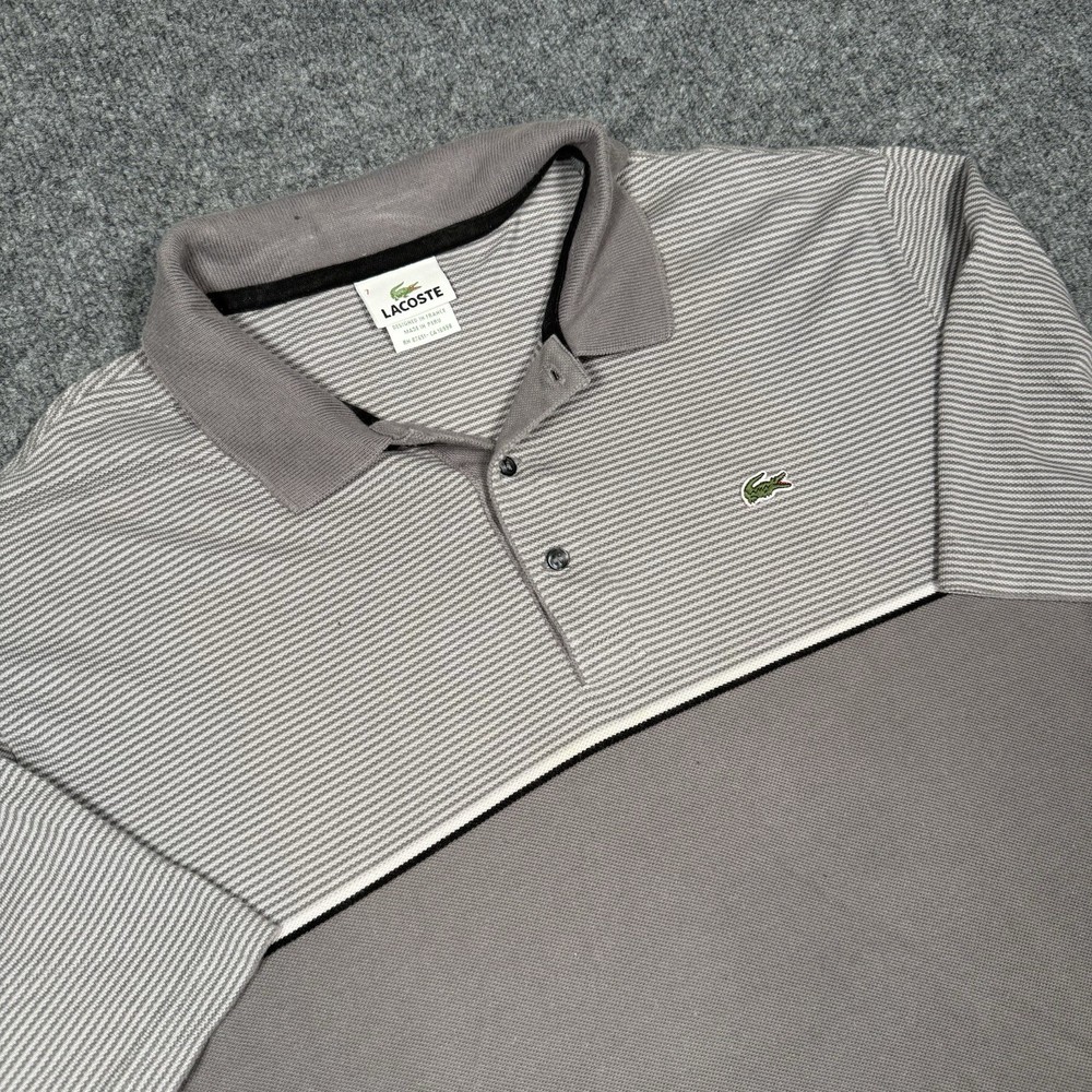 Lacoste Polo Shirt Men 7 US 2XL  Black Gray White Striped Short Sleeve🐊⛳