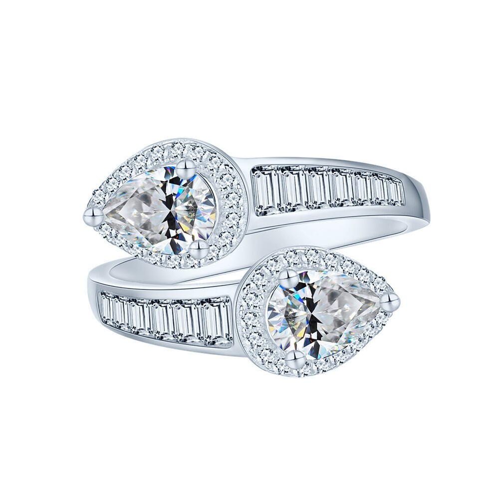 0.8ct 7x7mm Moissanite Waterdrop Ring in 925 Silver Adjustable Band  