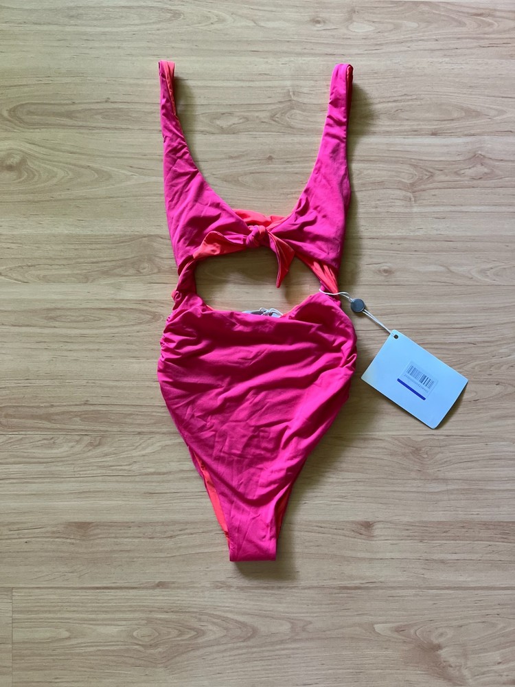 NWT Stella McCartney Knotted Cutout One Piece Swimsuit Size XS Azalea/Clementine