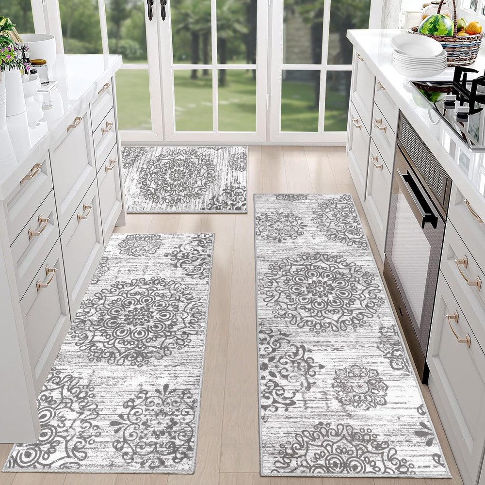 HEBE Farmhouse Kitchen Rugs Sets of 3 Non Slip Washable Boho Kitchen Rugs and...