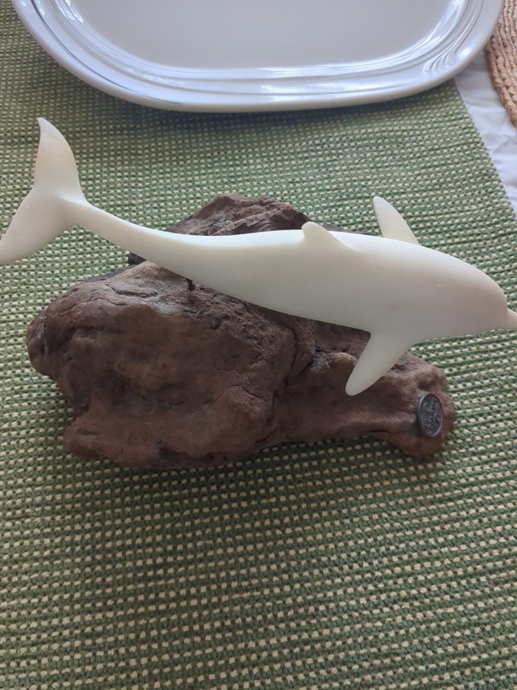 JOHN PERRY Sculpture~Dolphin on a Large Beautiful BURL WOOD Base 8