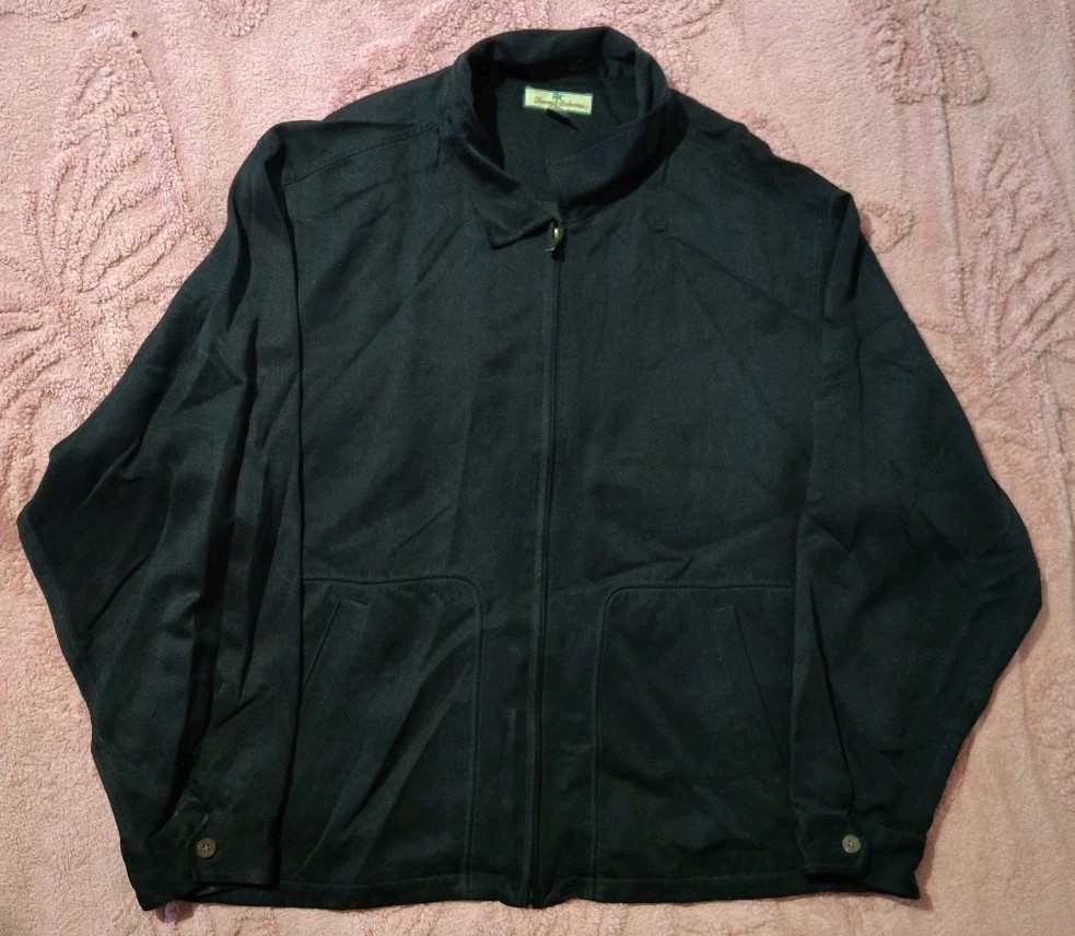 Mens Tommy Bahama SIZE XL Black Silk Full Zip Golf Casual Light Jacket EUC!