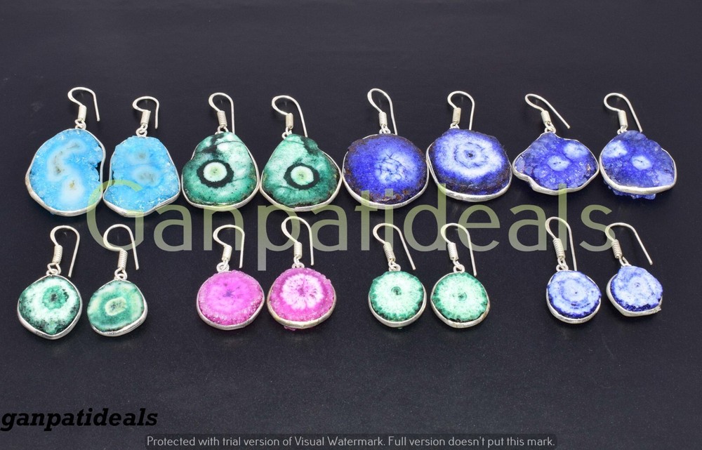 Christmas Sale! Multi Druzy Gemstone Earring Lot 925 Sterling Silver Plated-image