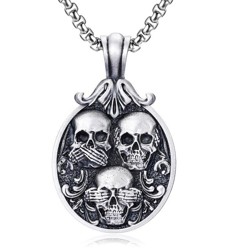 New Speak No Evil, Hear No Evil, See No Evil Skull Pendant Necklace Hot Jewelry