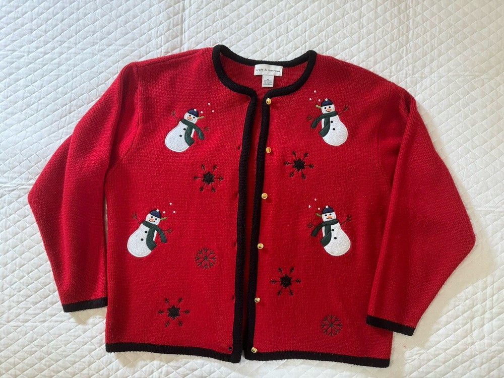 Croft & Barrow Red XL Christmas Sweater with Snowman and Stars Design for Holiday Parties  