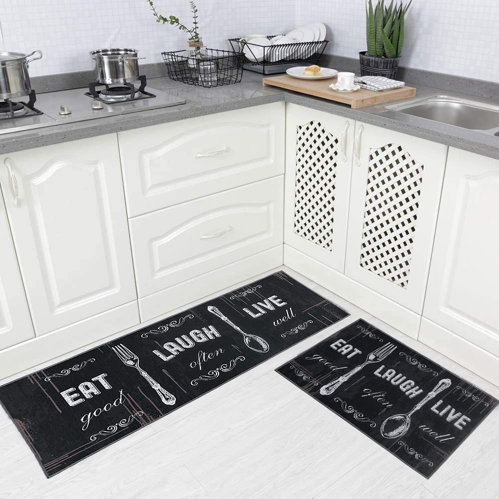 2-Piece Non-Slip Kitchen Rug Set with Backing - Doormat Runner for Floor
