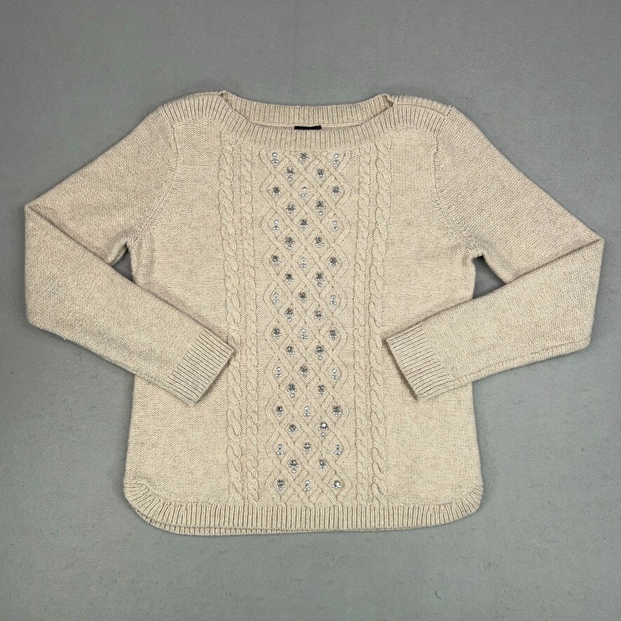 Talbots Womens Medium Wool Blend Sweater with Rhinestone Detail Elegant Grandma Style