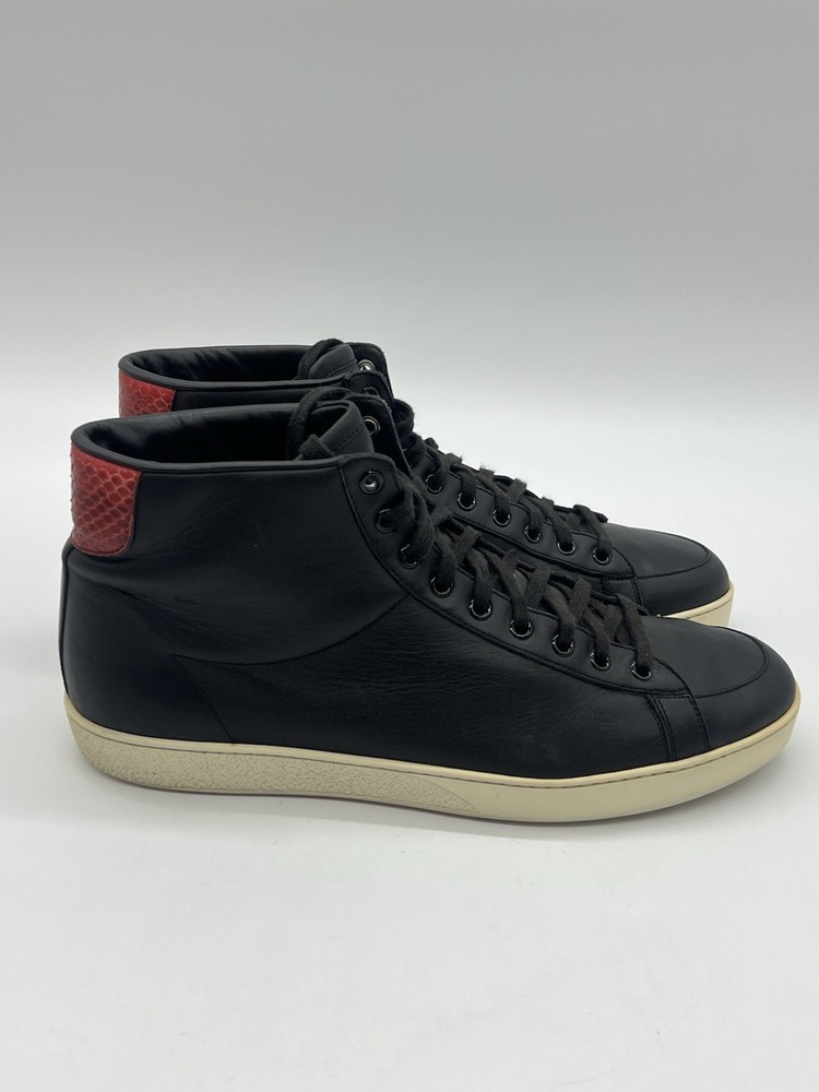 Gucci Mens Black Red Leather High Top Sneakers Size 10