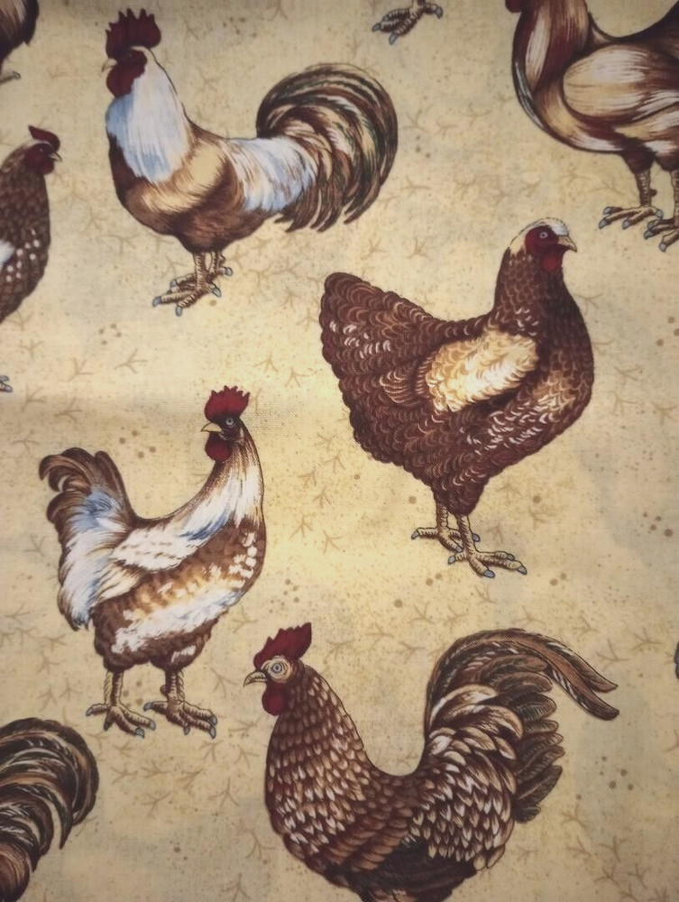 chickens rooster animal fun fabric piece 11 by 9 inch 1pc new