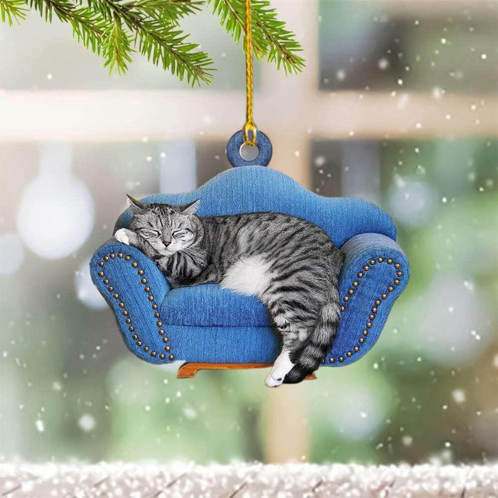 Lovely Cat Sleeping Sofa Christmas Ornament  Funny Cat Car Ornament Gift Decor