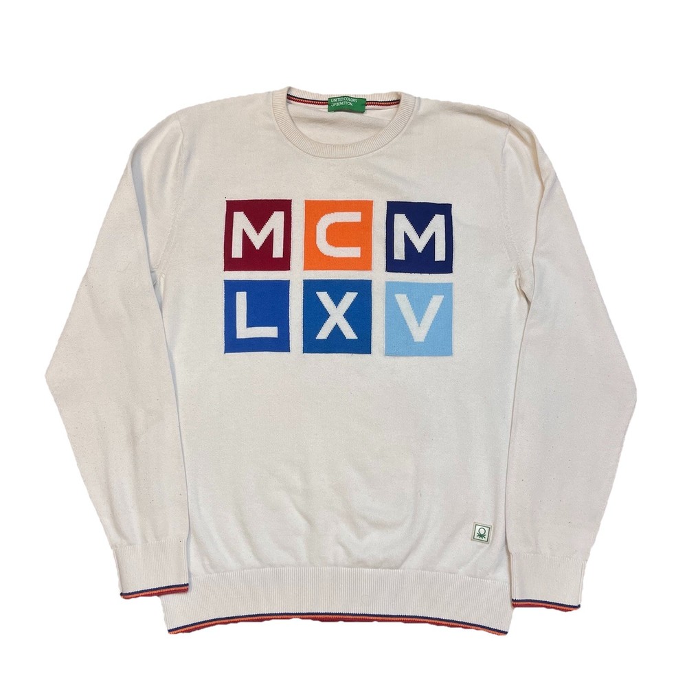 Vintage United Colors of Benetton Graphic Crewneck Sweater L Y2K 90s Italy Knit