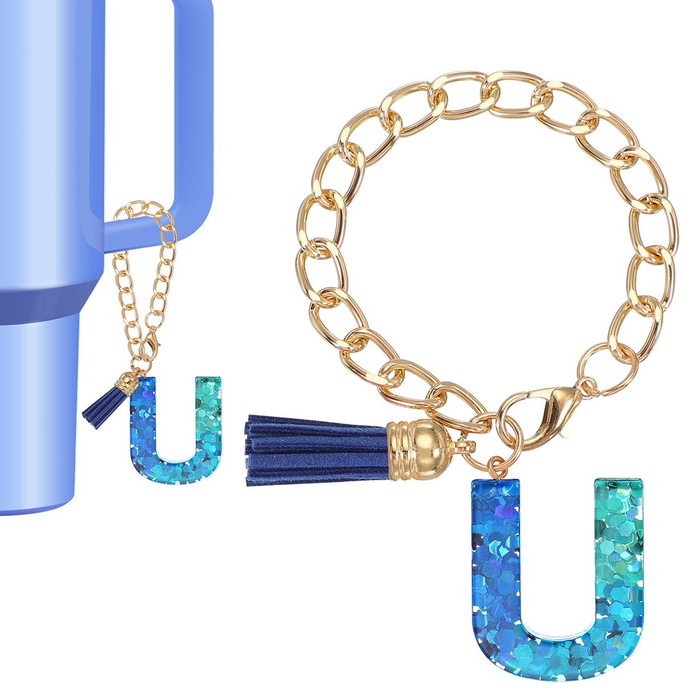 Letter Charm for Stanley Tumbler Cup Initial U Charm Accessories Keychain Blue