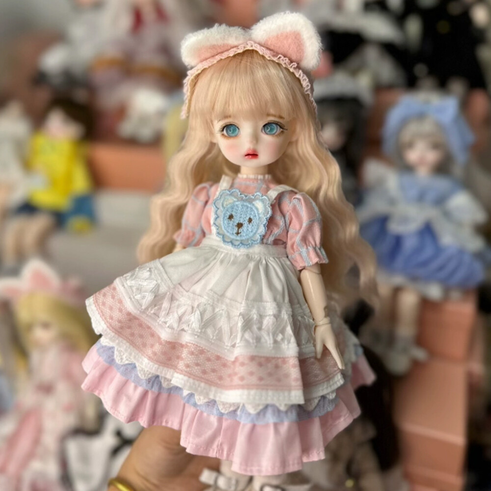 1/6 BJD Doll Set - Cute SD Girl with Pink Dress & Makeup-image