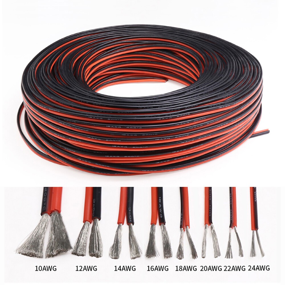 Twin 2-Core Flexible Silicone Cable 8/10/12/14/16/18/20/24/26AWG Red-Black Wire