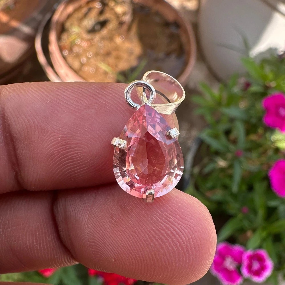 Certified 15.50 CT Natural Padparadscha Sapphire Pendant in 925 Silver