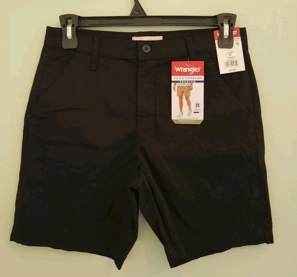 Wrangler Men's 30 Regular Fit Flat Front Shorts BLACK Above Knee 7