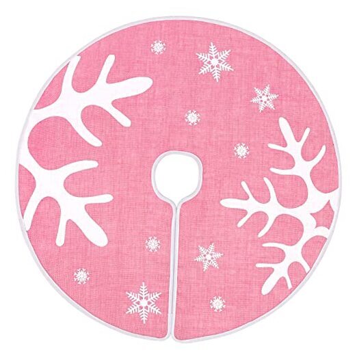 Christmas Tree Skirt, 30 Inch Rustic Burlap Tree Skirt with 30 Inches Pink
