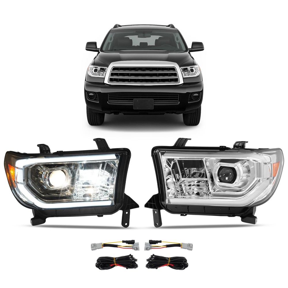 LED Chrome Headlights Projector For Toyota Tundra 2007-2013 Sequoia 2008-2017