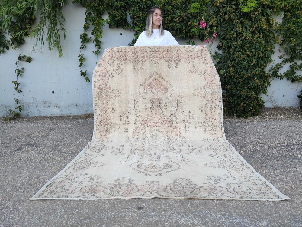 Neutral Rug 5x8 Handmade Wool Rug, Vintage Style Oushak Rug, Large Rugs House