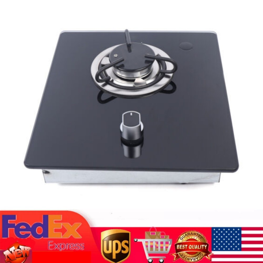 Black 1 Burner RV Camper Gas Cooktop LPG Stove Hob W/Tempered Glass Knob-Control