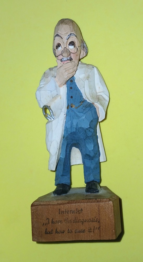 Vintage Taschke Doctor Hand Carved Wooden Sculpture Made in Austria 6 Inch Tall