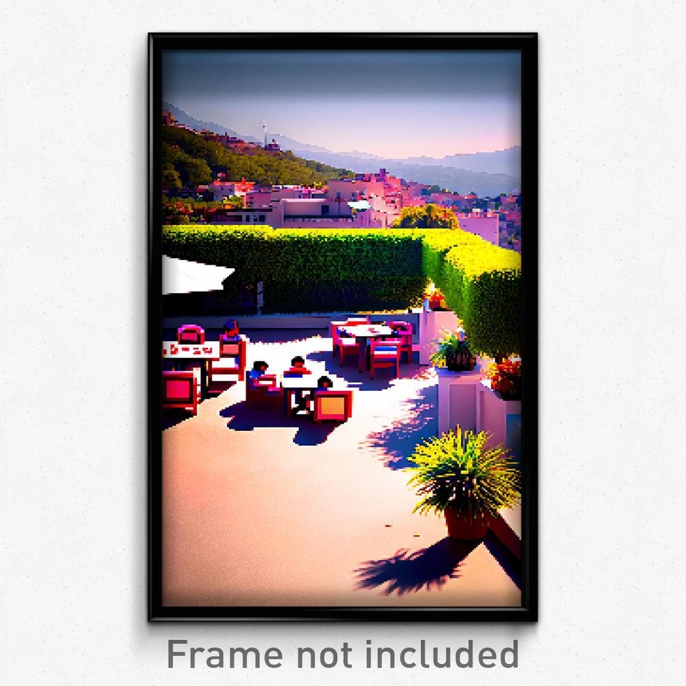 Pixel Art Poster - Lovely Terrace (8 Bit Psychedelic Trippy Video Game Print)