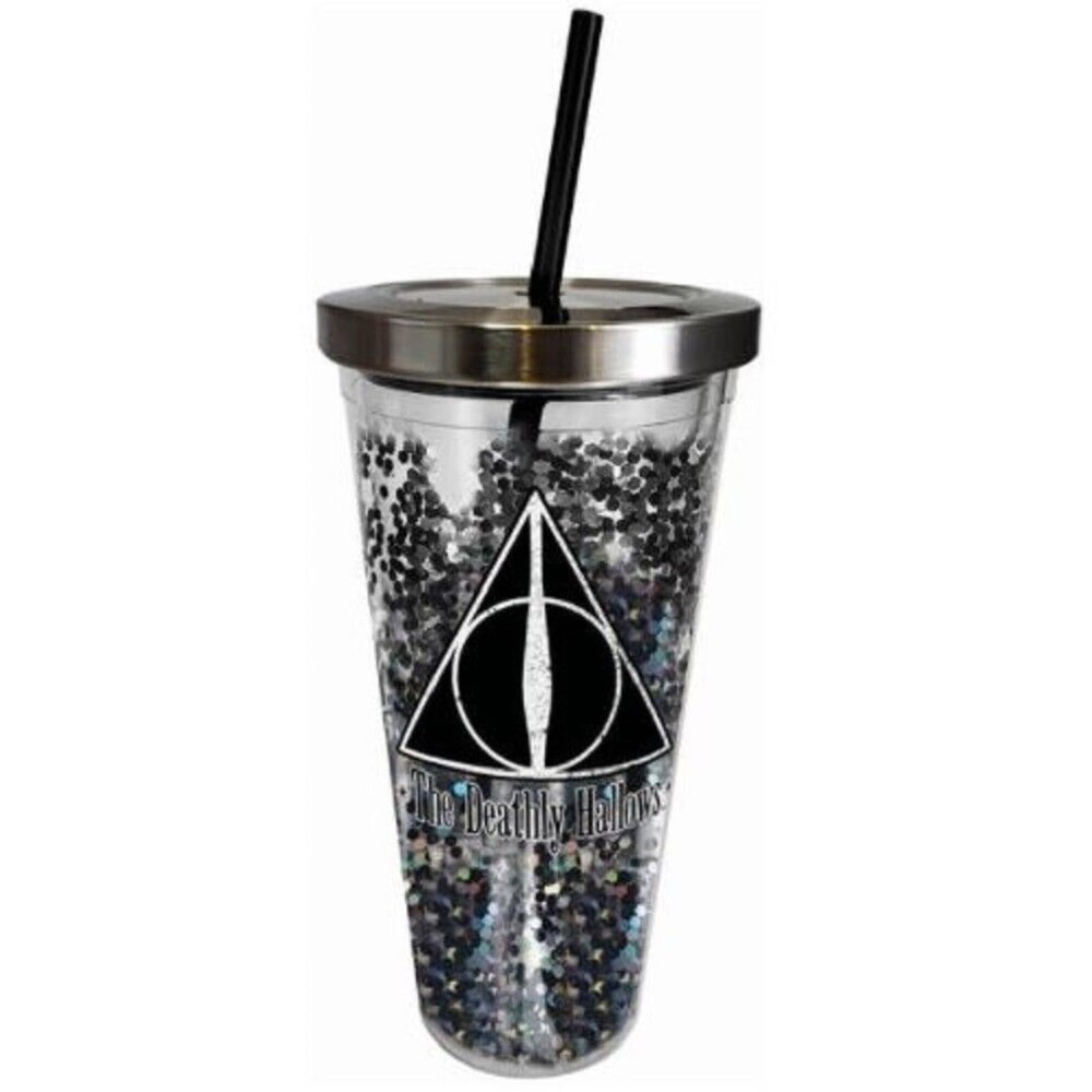Harry Potter Deathly Hallows Glitter Tumbler 20 oz with Straw - Acrylic Cup
