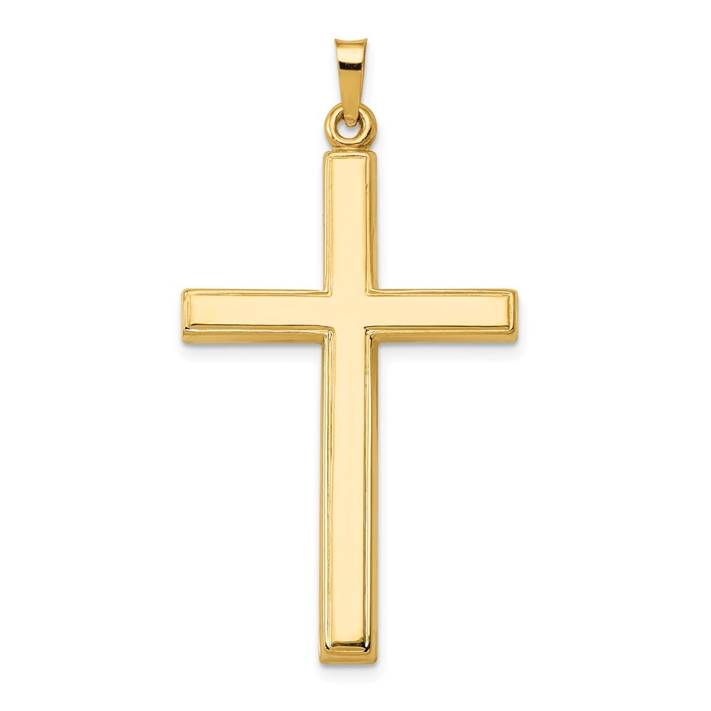 14k Yellow Gold Hollow Cross Pendant L-1.74 Inch, W-0.91 Inch