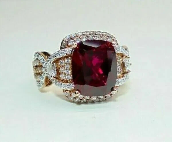 3Ct Cushion Cut Red Garnet Diamond Halo Ring in 14K Yellow Gold