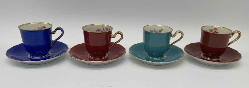 Bavaria Germany  Tirschenreuth Colored 4 Piece Cup Saucer Set