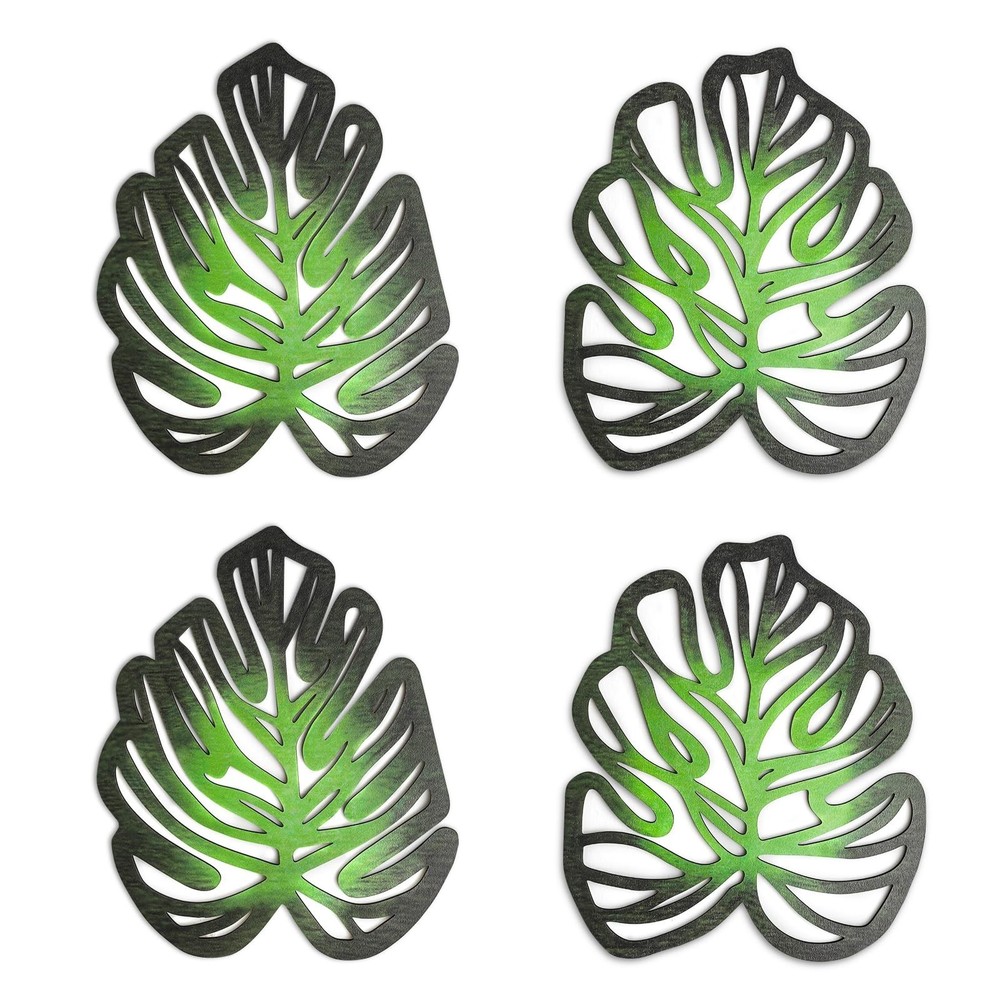 RUKILOHU 4Pcs Tropical Wooden Palm Leaf Wall Decor Natural Boho Wall Art