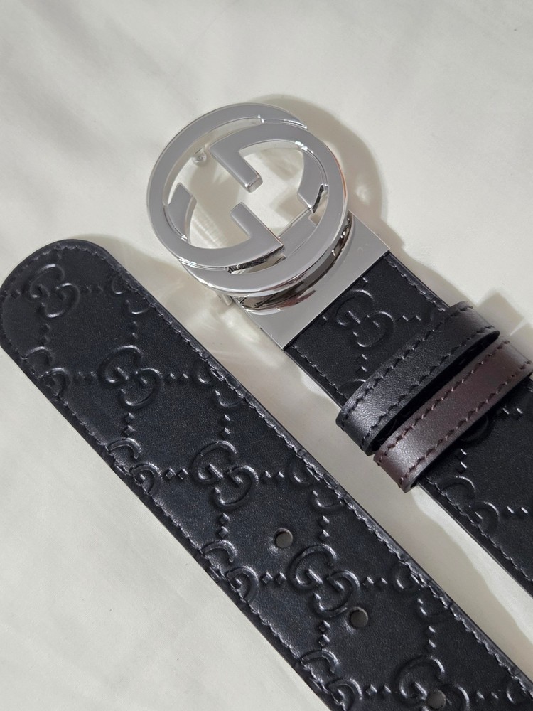 Gucci Reversible GG Leather Belt Silver 2-in-1 95cm 32/34
