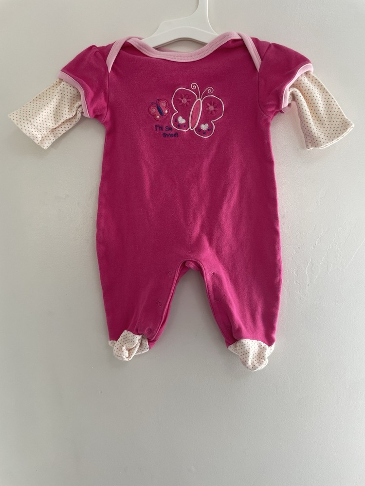 bon bebe Baby Girl Cute Butterfly 100% Cotton Snap Long Sleeve 1-Piece Pink 0-3M