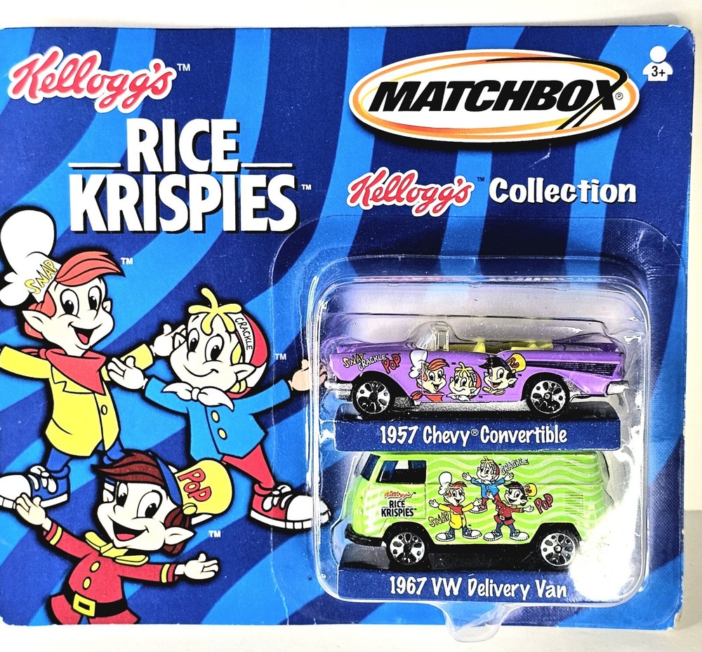 Matchbox 1/64 Rice Crispies 1957 Chevy Convertible and 1967 VW Delivery Van NRFB