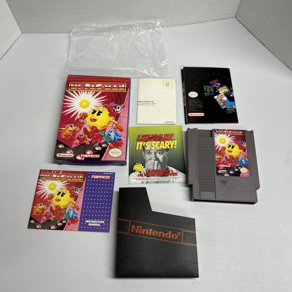 Ms. Pac-Man Gray Cart NAMCO Nintendo NES CIB Complete in Box Very Good Condition