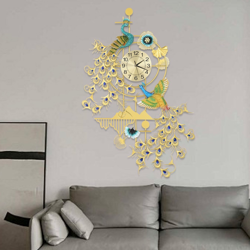 Modern Peacock Wall Clock, Large Art Wall Clock, Peacock Wall-mounted Clock