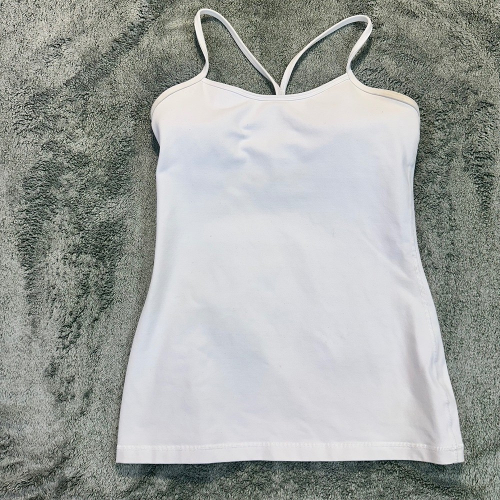 Lululemon Power Y Tank Top White Built In Bra Athletic Camisole Womens 0473
