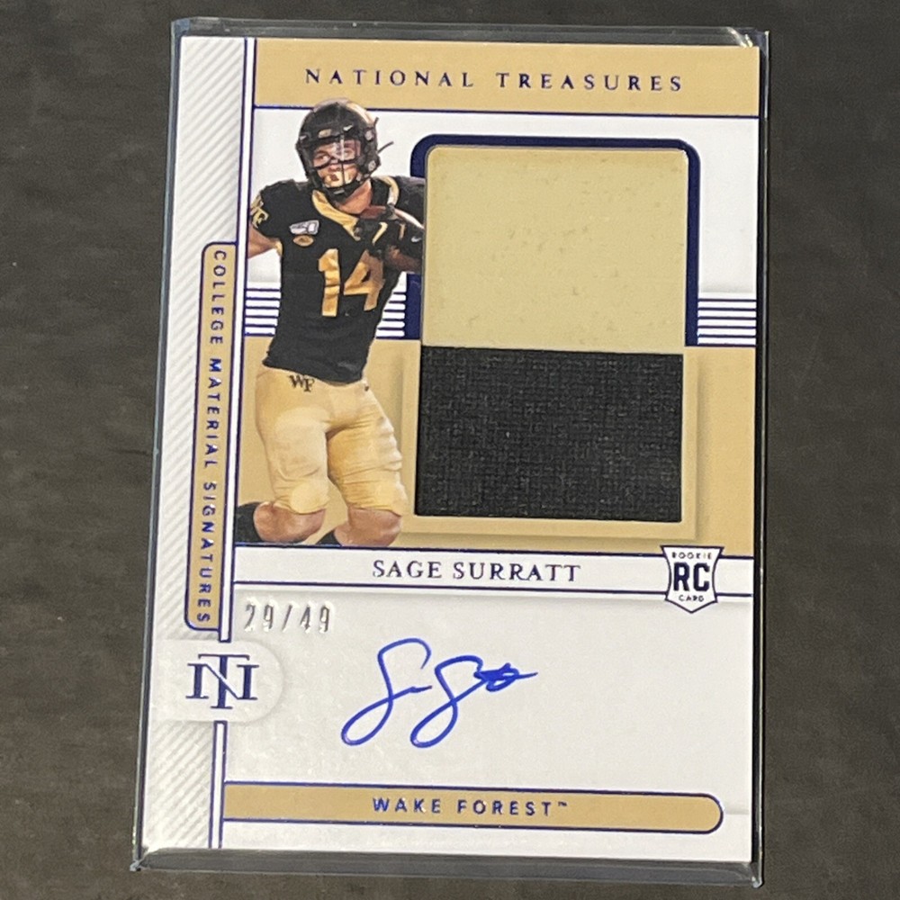 2021 Panini National Treasures Collegiate Sage Surratt Patch Auto RC 29/49