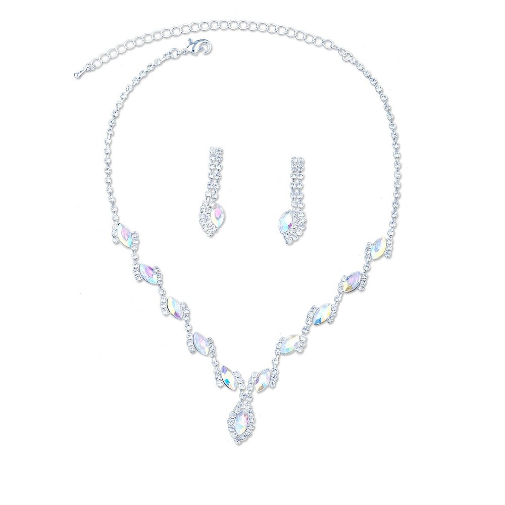 Bridal Silver Rhinestone Necklace and Earrings Set for Wedding