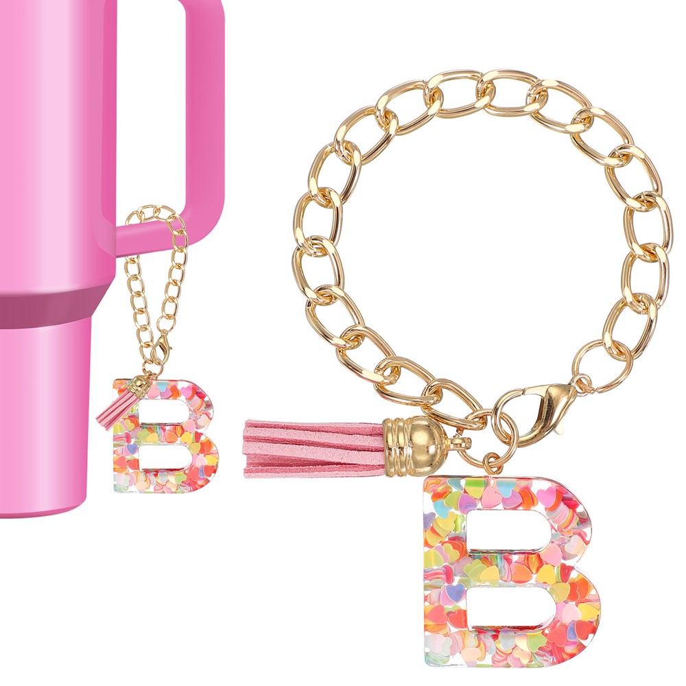 Letter Charm for Stanley Tumbler Cup Initial B Charm Accessories Keychain Pink