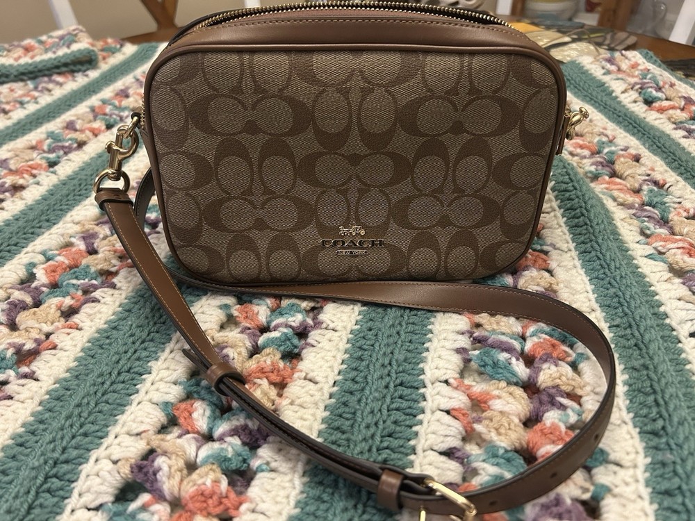 Coach Jes Crossbody Bag-Sig Canvas/Leather-F68168-Sdl/khaki-Excellent Condition