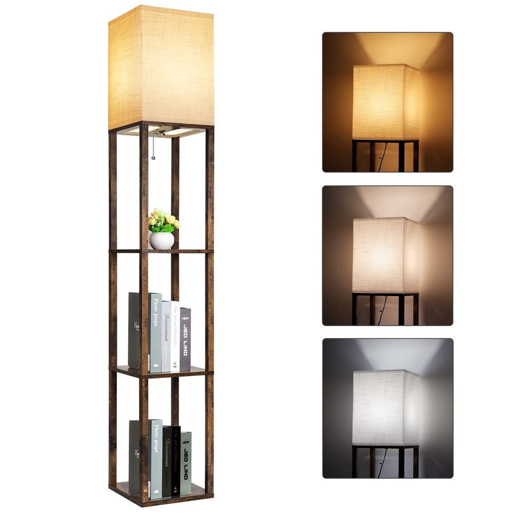 Modern 3-Tone Shelf Floor Lamp with Display Storage