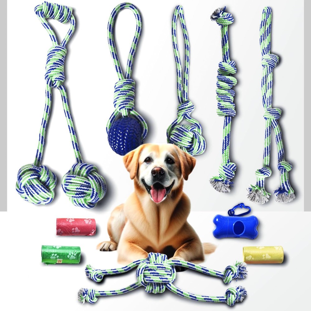 Durable Dog Chew Toys Pack of 10 Soft Rubber Rope Toys for Small Medium Dogs
